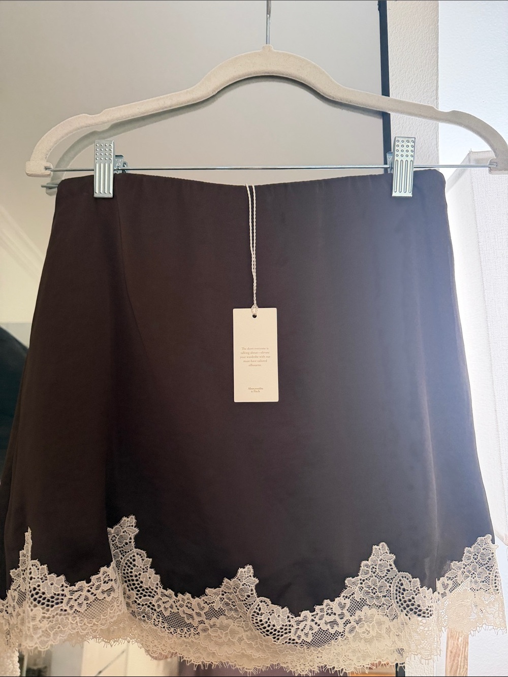 Abercrombie & Fitch Brown Mini Skirt with Cream Lace Trim